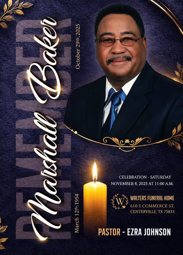 Funeral program for Marshall Baker