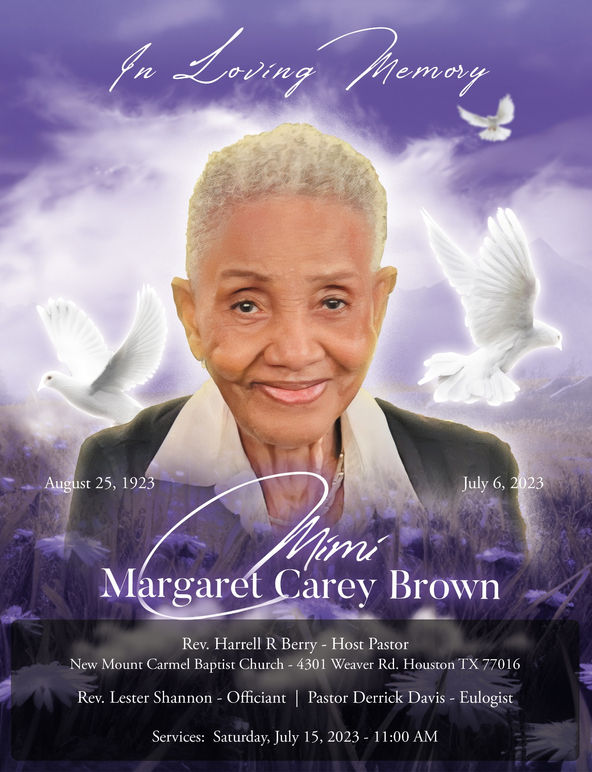 Funeral program for Margaret Carey Brown